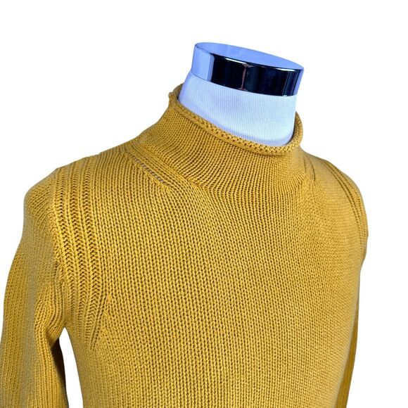 J.Crew Always Oarsman Roll Neck Sweater Womens Small Mustard 100% Cotton Knitted - Picture 2 of 9